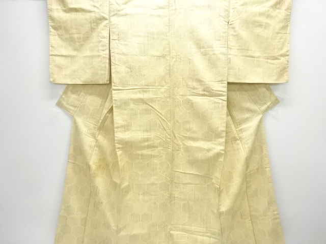 アンティーク　亀甲模様織出し手織り節紬着物